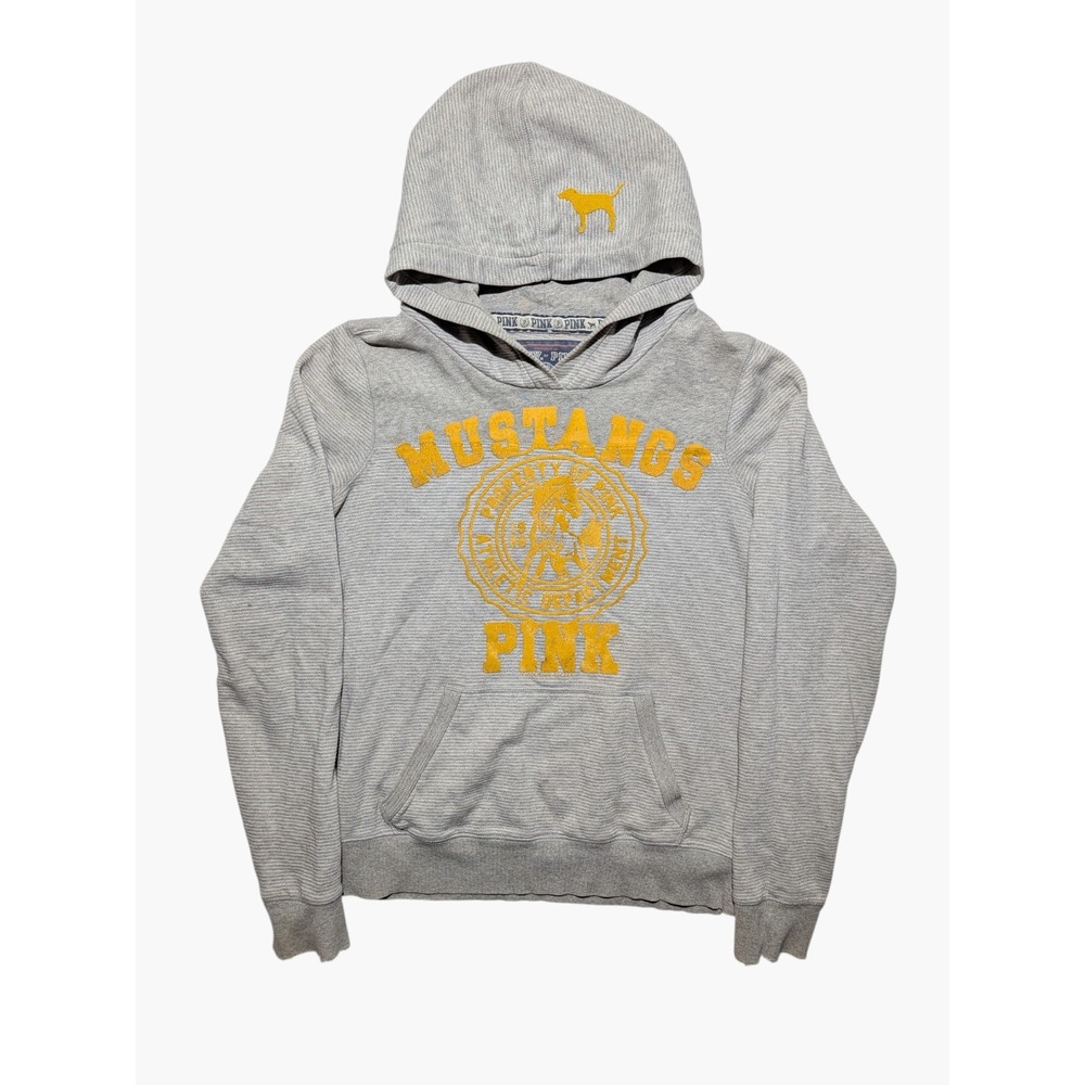 Victoria's Secret PINK Mustangs Hoodie Womens‎ M Gray Distressed